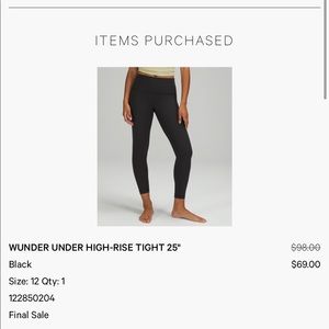 Lululemon wunder under size 12